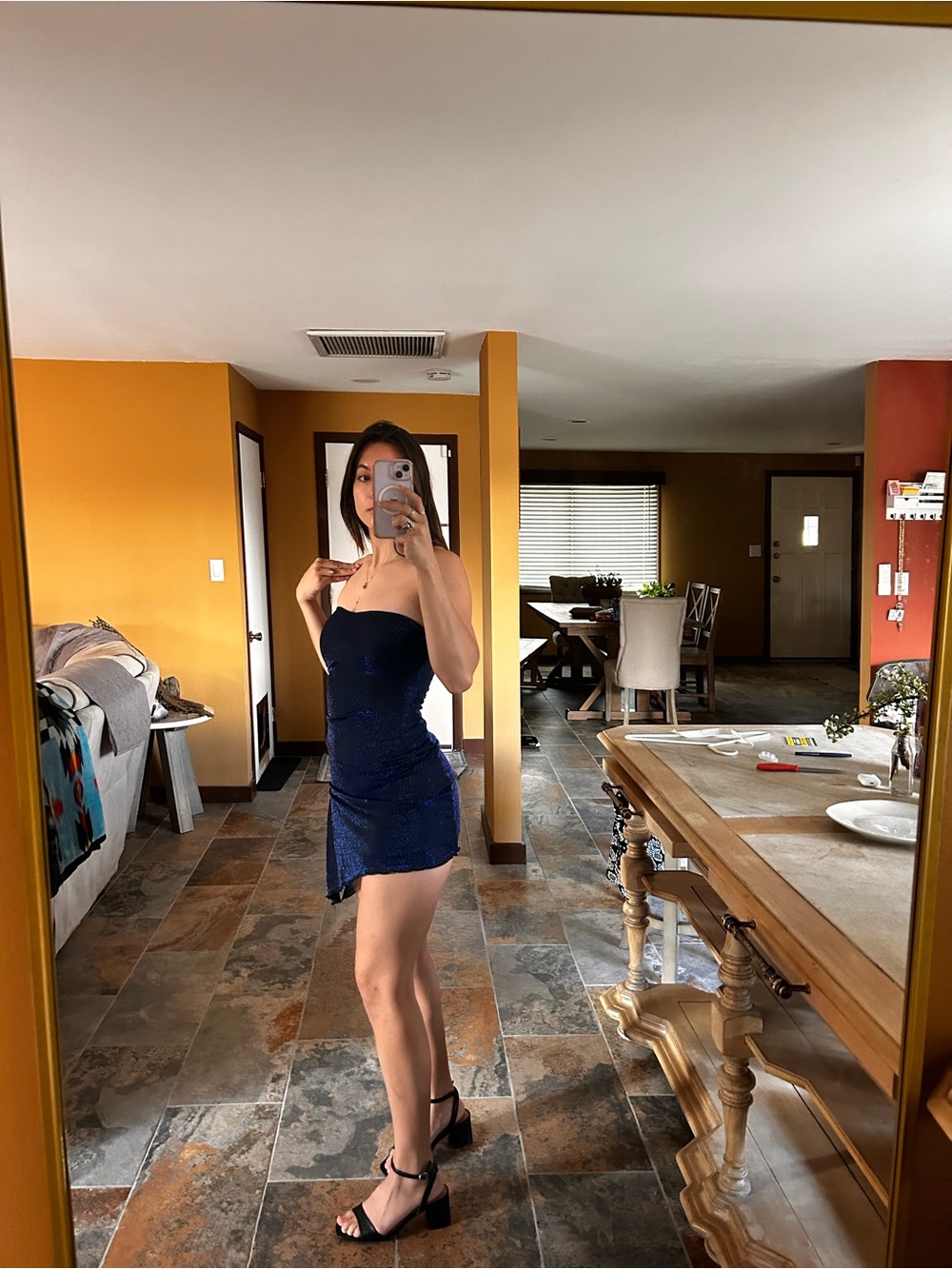 Princess Polly Navy Glitter Strapless Mini Dress Asymmetrical Party Dress size 2 - Picture 4 of 14